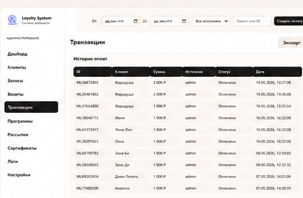 Транзакции Loyalty For You